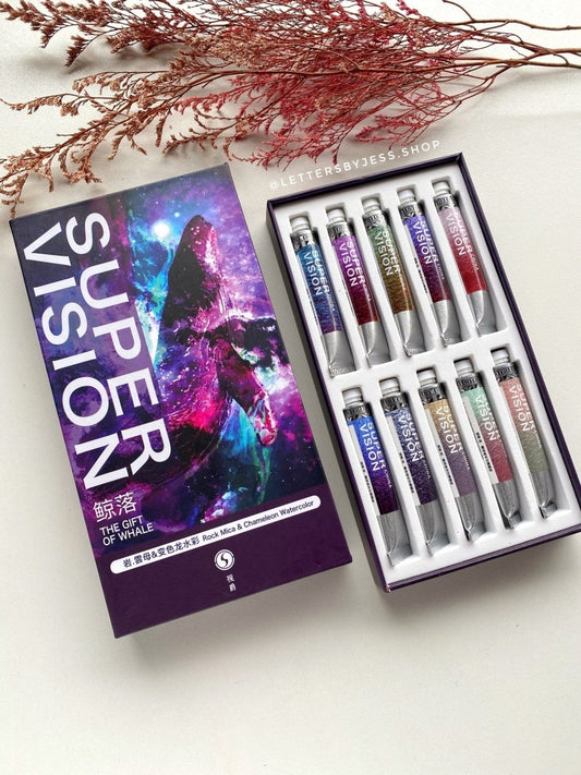 Acuarelas SUPERVISION (rock - mica layered) en tubo 8ml - Set THE GIFT OF WHALE x10 - Letters by Jess Shop