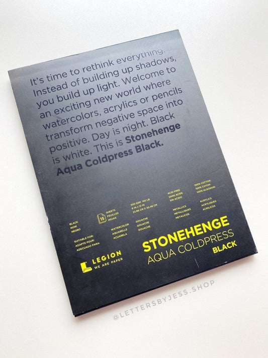 Legion Stonehenge Aqua - Block de papel acuarelable grano fino negro - 100% algodon - Letters by Jess Shop