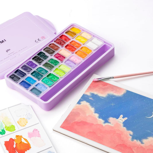Miya Himi Gouache Twin Jelly Cup (Nueva Visión): Set 36 colores/12gr + 3 pinceles - Letters by Jess Shop