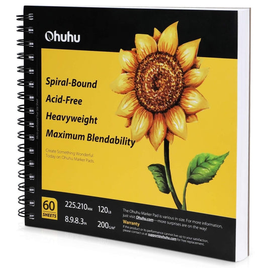 Ohuhu Sketchbook espiralado para marcadores (22 x 21 cm, 60 hojas) - Letters by Jess Shop