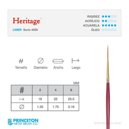 Pincel Princeton HERITAGE - LINER - Letters by Jess Shop