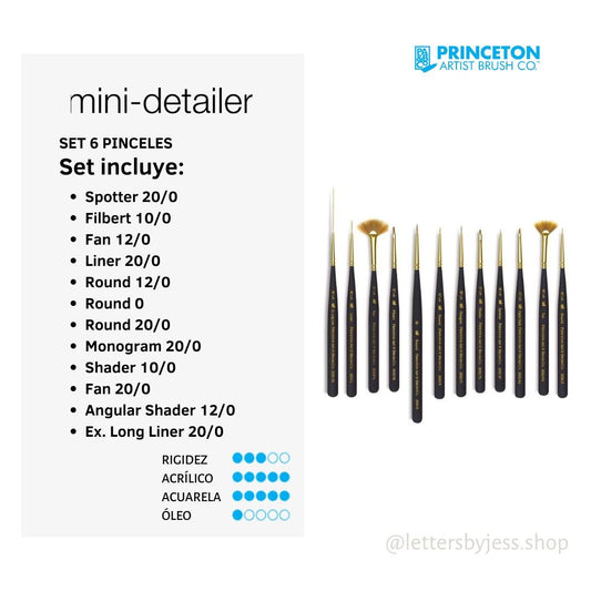 Pincel Princeton MINI DETAILER 12 PIECE SET - Letters by Jess Shop