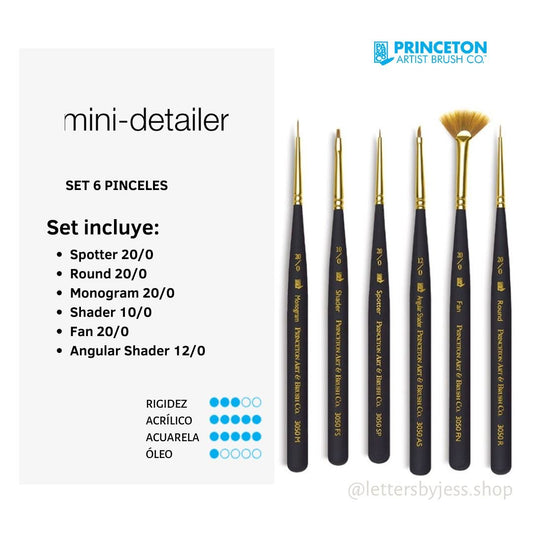 Pincel Princeton MINI DETAILER 6 PIECE SET - Letters by Jess Shop