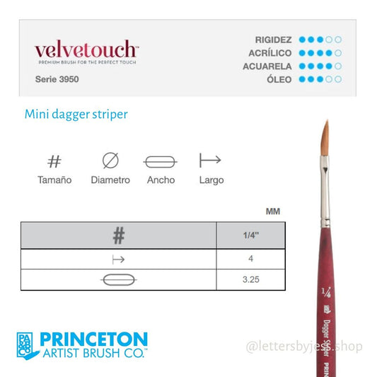 Pincel Princeton VELVETOUCH - MINI DAGGER STRIPPER - Letters by Jess Shop
