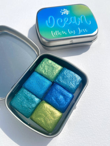 1/2 pastilla individual - Acuarelas metálicas artesanales - Colección Ocean - Letters by Jess Shop