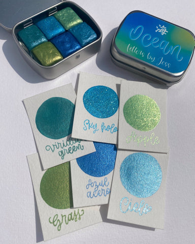 1/2 pastilla individual - Acuarelas metálicas artesanales - Colección Ocean - Letters by Jess Shop