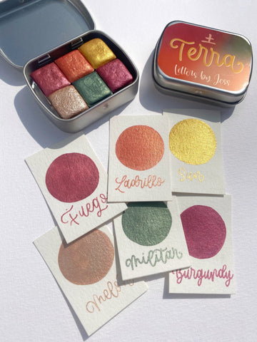 1/2 pastilla individual - Acuarelas metálicas artesanales - Colección Terra - Letters by Jess Shop