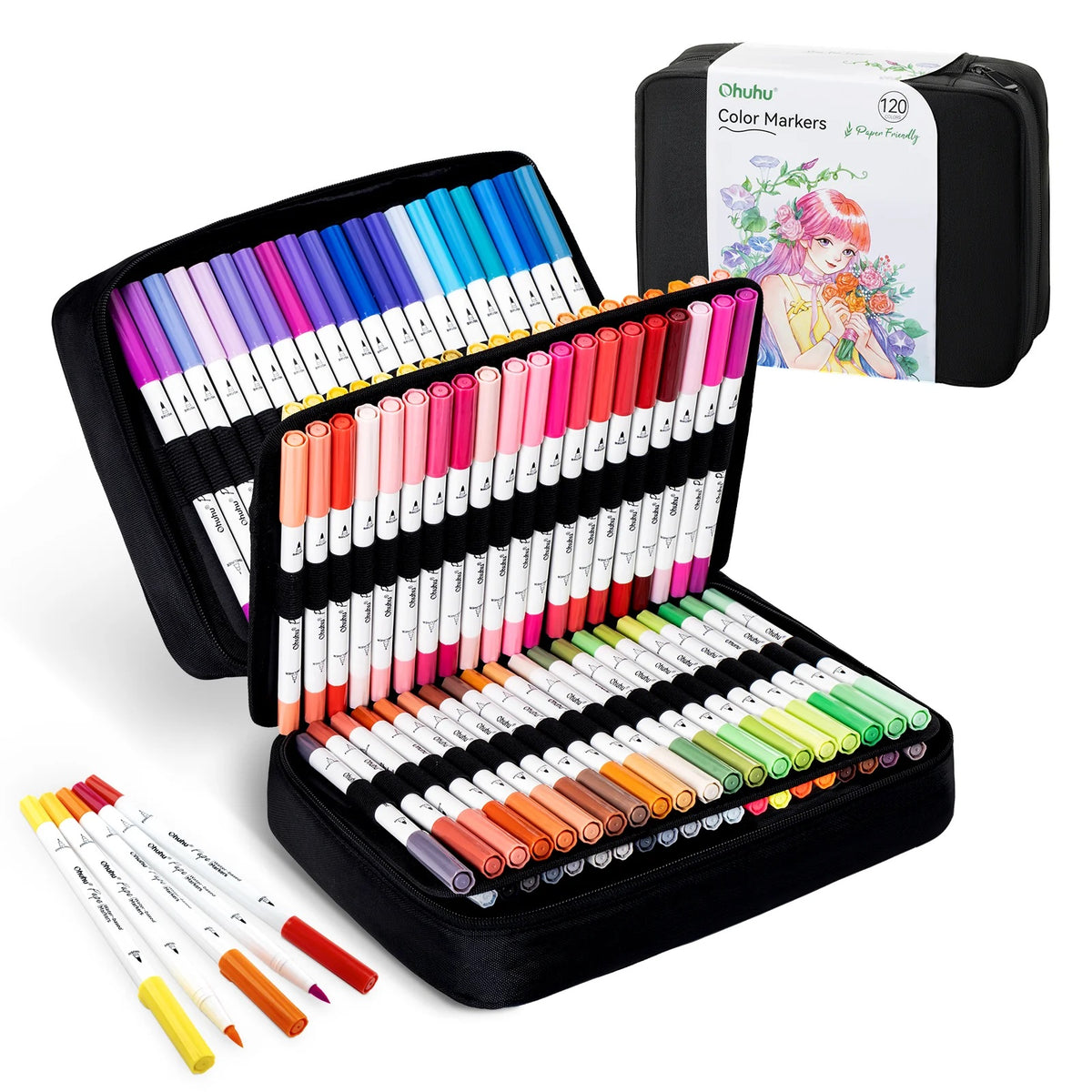 Ohuhu Pupe Paper-Friendly: Set de 120 marcadores doble punta (Punta pincel y punta extra fina)
