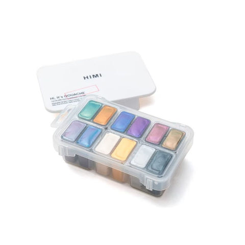 Miya Himi Gouache Twin Jelly Cup: Set 12 colores especiales (8 camaleónicos y 4 metálicos)