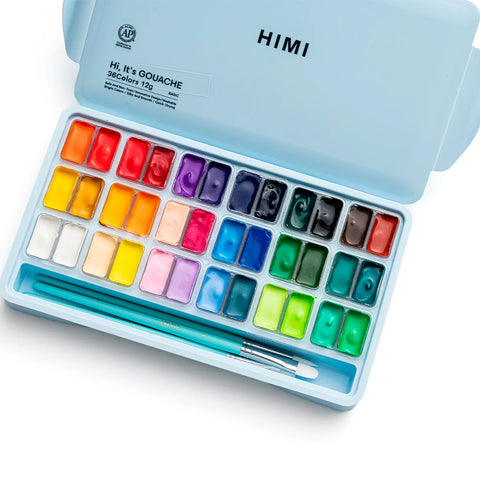 Miya Himi Gouache Twin Jelly Cup: Set 36 colores/12gr + 3 pinceles