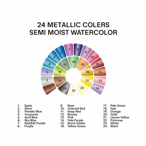 Miya Himi Acuarela Semi Húmeda Metálica: Set 24 colores + pincel