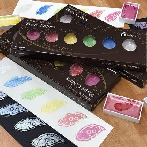 Acuarelas Kuretake Gansai Tambi - Pearl Colors Set x6 - Letters by Jess Shop
