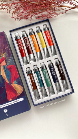 Acuarelas SUPERVISION (HIGH GRADE GREY WATERCOLOR) en tubo 8ml - Set CHANG"AN PALACE MUSIC x10 - Letters by Jess Shop