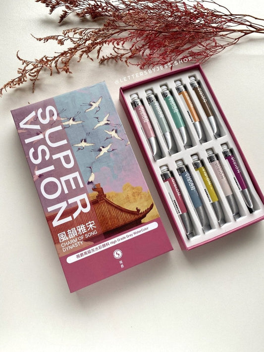 Acuarelas SUPERVISION (HIGH GRADE GREY WATERCOLOR) en tubo 8ml - Set CHARM OF SONG DYNASTY x10 - Letters by Jess Shop