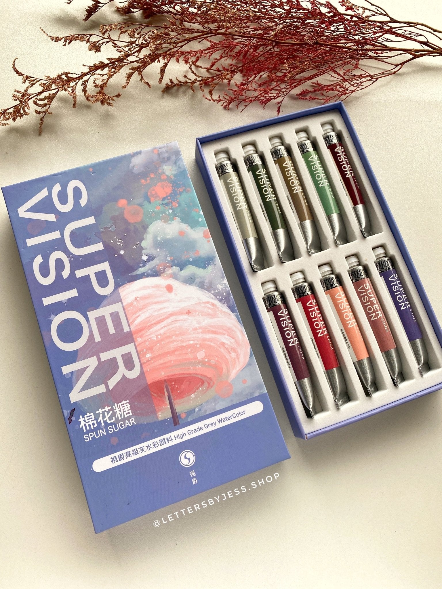 Acuarelas SUPERVISION (HIGH GRADE GREY WATERCOLOR) en tubo 8ml - Set SPUN SUGAR x10 - Letters by Jess Shop