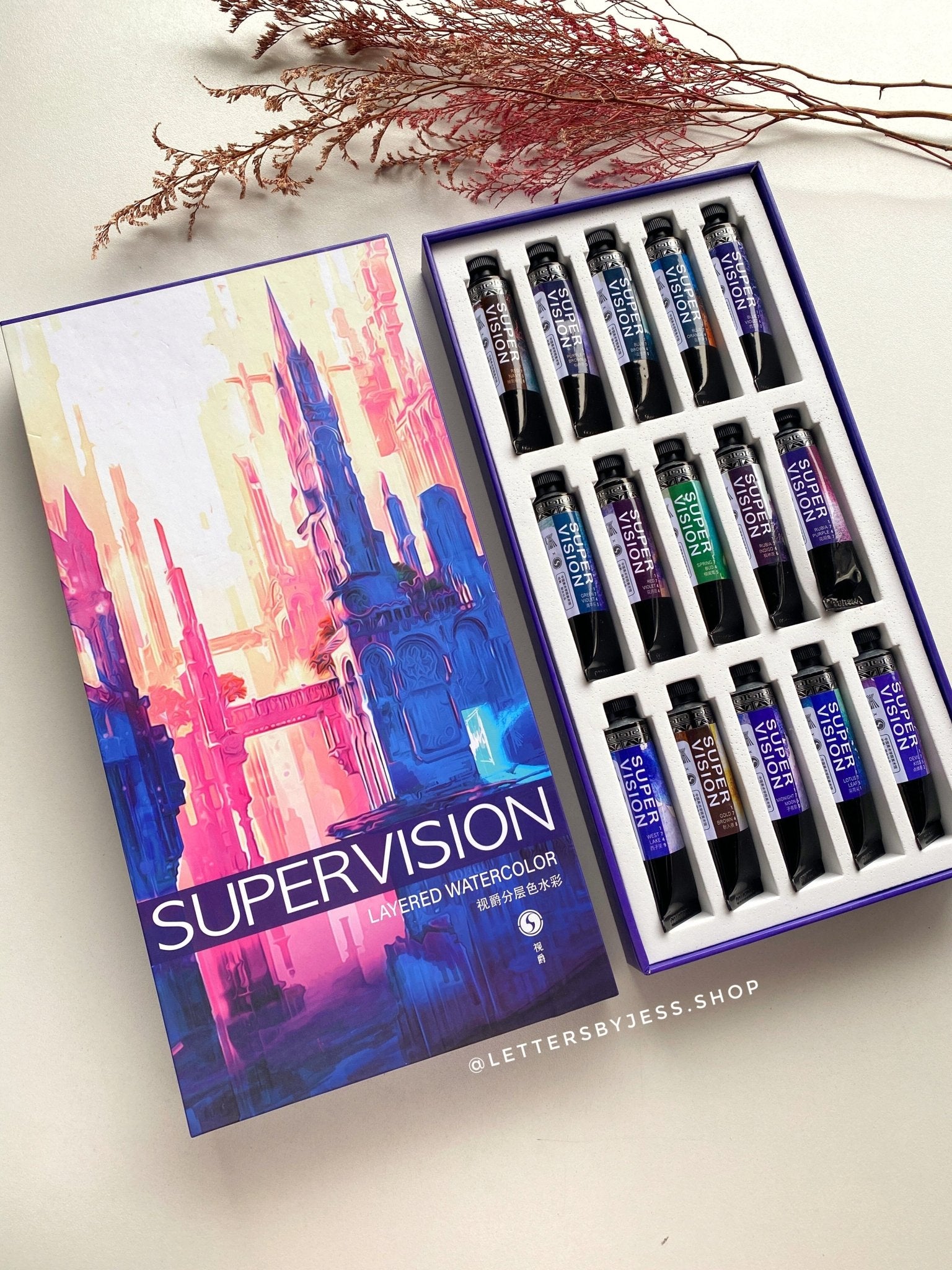 Acuarelas SUPERVISION (layered) en tubo 15ml - Set x15 - Letters by Jess Shop