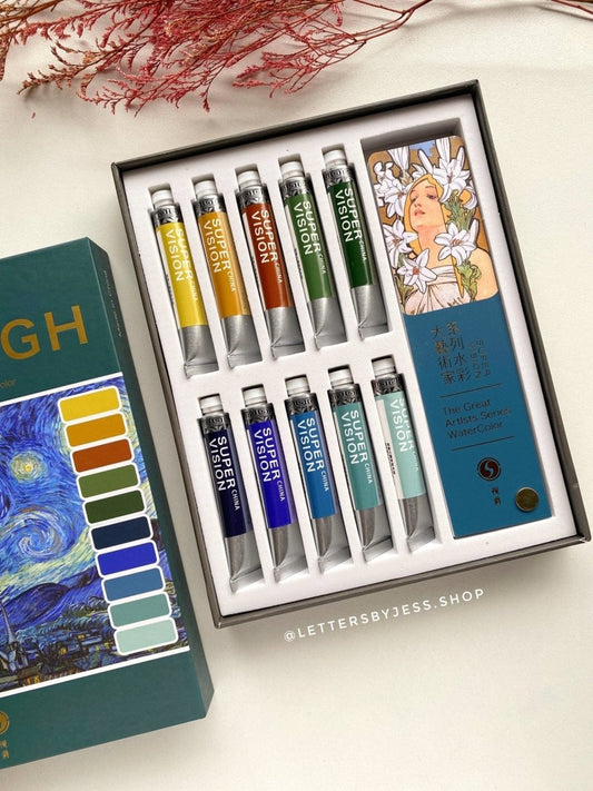 Acuarelas SUPERVISION (LOS GRANDES ARTISTAS DE LA ACUARELA) en tubo 8ml - Set VAN GOGH x10 - Letters by Jess Shop