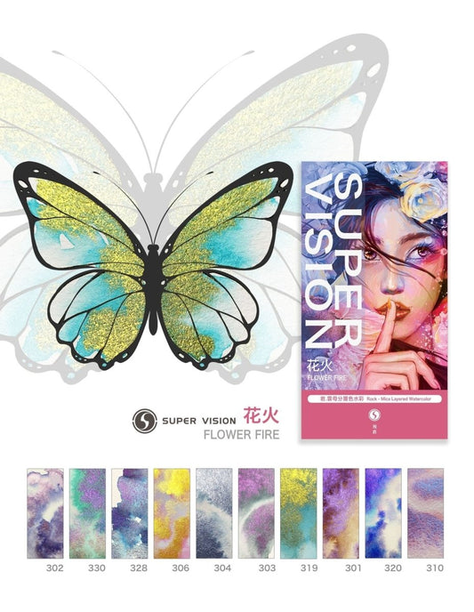 Acuarelas SUPERVISION (rock - mica layered) en tubo 8ml - Set FLOWER FIRE x10 - Letters by Jess Shop