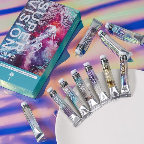 Acuarelas SUPERVISION (rock - mica layered) en tubo 8ml - Set MERMAID COAST x10 - Letters by Jess Shop