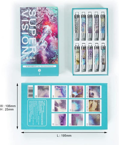 Acuarelas SUPERVISION (rock - mica layered) en tubo 8ml - Set MERMAID COAST x10 - Letters by Jess Shop