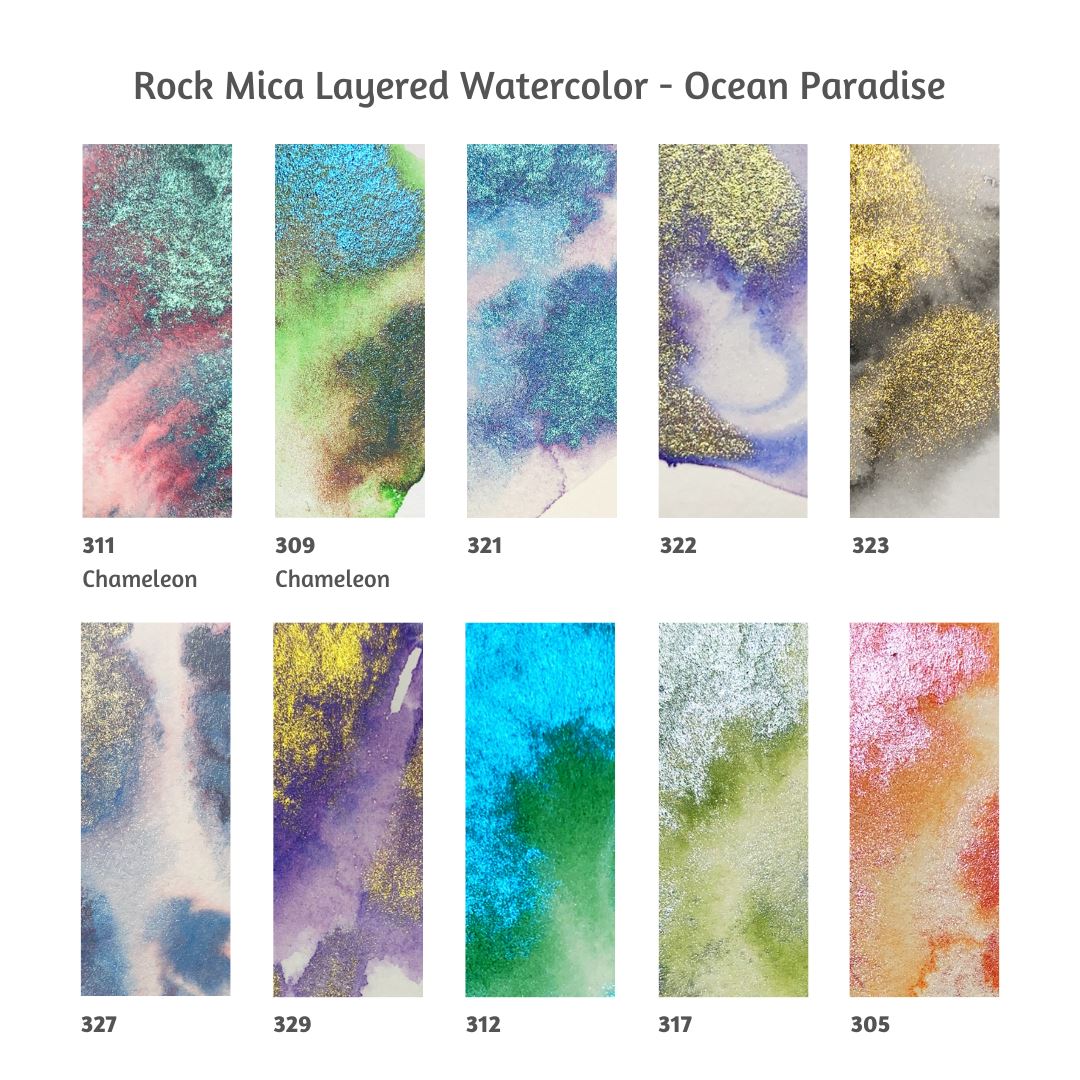 Acuarelas SUPERVISION (rock - mica layered) en tubo 8ml - Set OCEAN PARADISE x10 acuarelas Supervision
