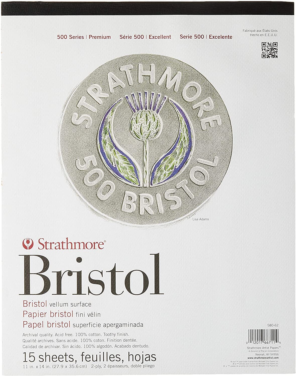 Block Papel Bristol Strathmore Vellum - Serie 500 (100% Algodón) papel Strathmore