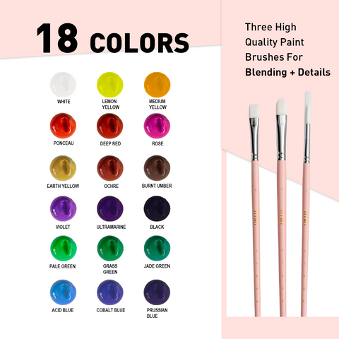 Miya Himi Gouache Jelly Cup (Nueva Visión): Set 18 colores/30ml + 3 pinceles - Verde / Rosa / Amarillo