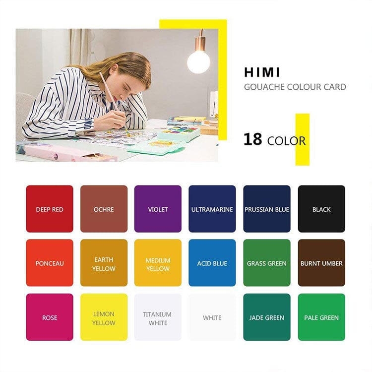 Himi Miya Gouache - Set 18 colores/30ml Jelly Cup + 3 pinceles Miya