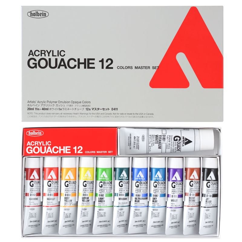 HOLBEIN Acryla Gouache set 20 ml y 1 blanco 40ml 12 colores - Letters by Jess Shop