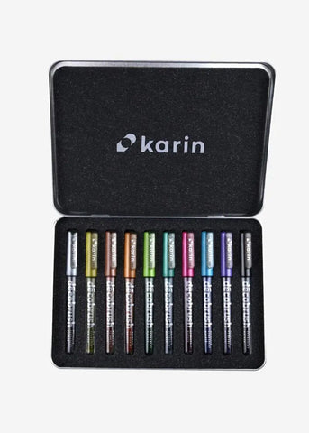 Karin Decobrush Metallic - 10 brush markers metálicos marcadores, estilografos, plumones, lapiceros Karin
