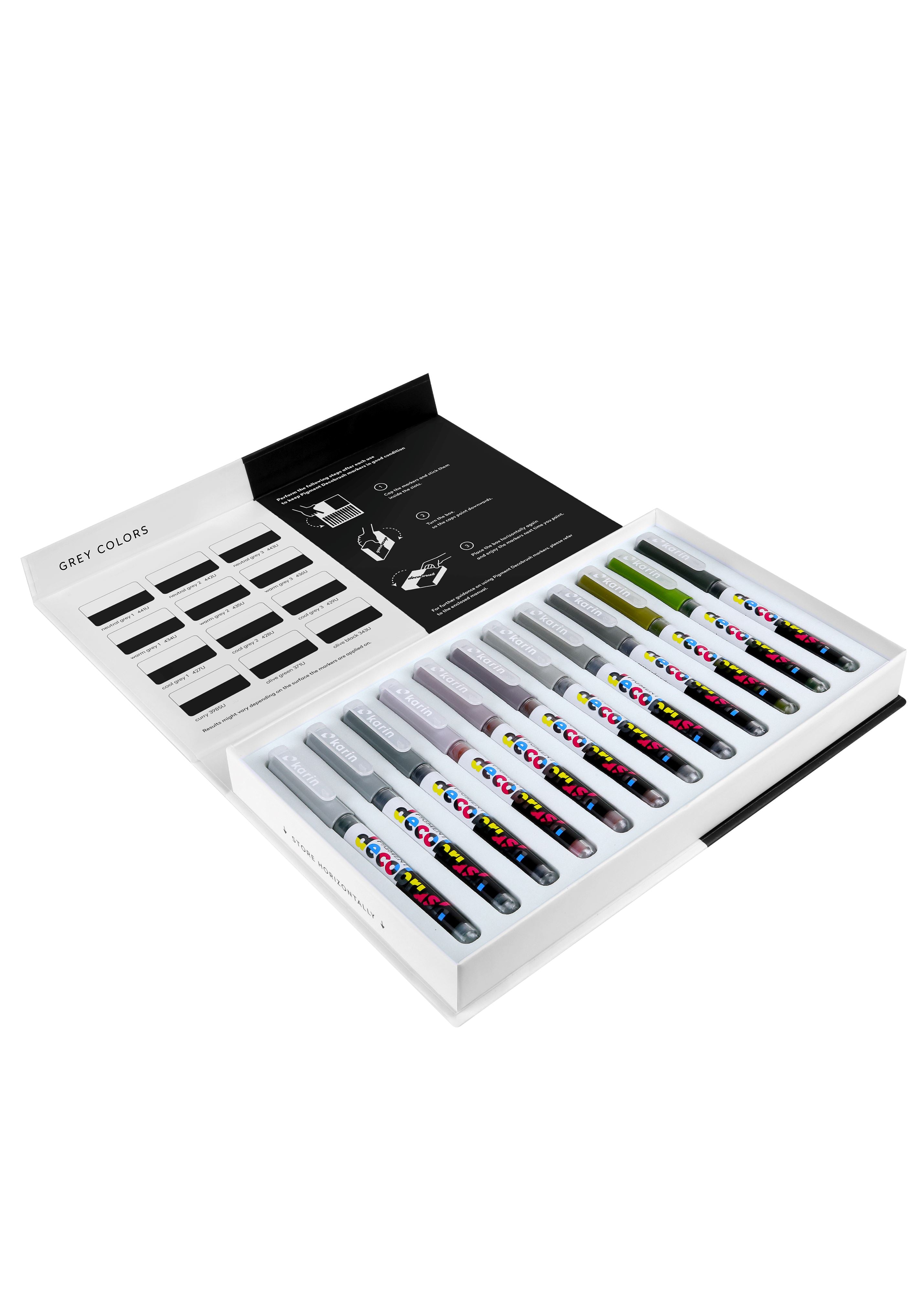 Karin markers Pigment Decobrush | Grey Colors Collection 12 colores marcadores, plumones Karin