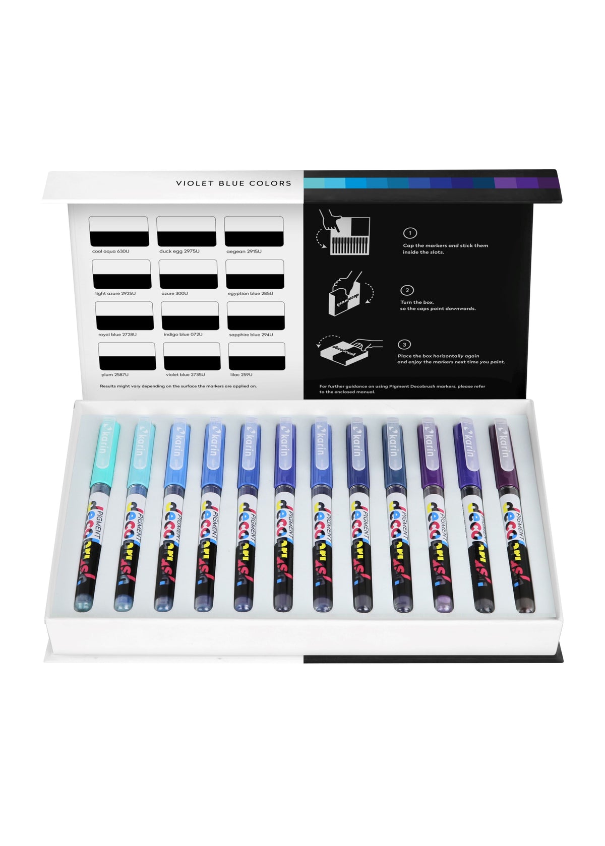 Karin markers Pigment Decobrush | Violet-Blue Colors Collection 12 colors marcadores, plumones Karin