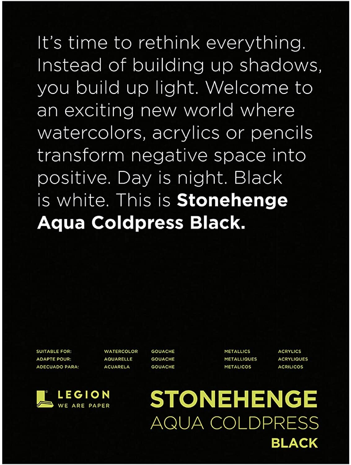 Legion Stonehenge Aqua - Block de papel acuarelable grano fino negro - 100% algodon PAPELES Legion Paper