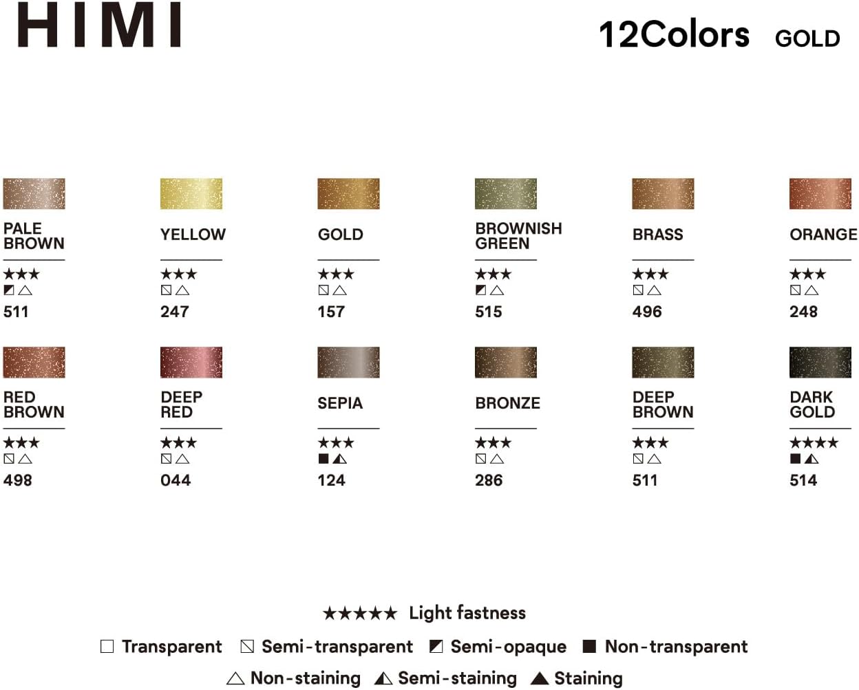 Miya Himi Acuarela metálica en pastilla: Set 12 colores - GOLD - Letters by Jess Shop