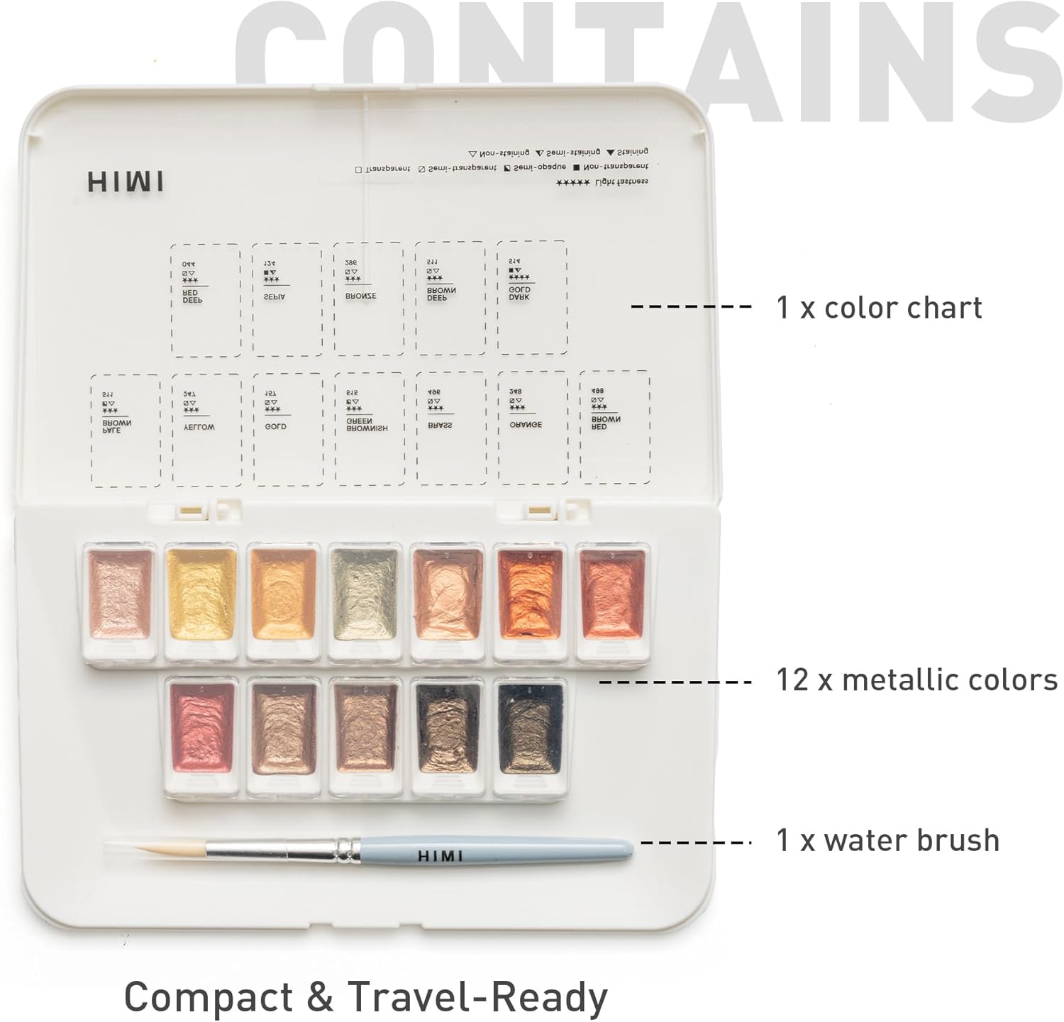 Miya Himi Acuarela metálica en pastilla: Set 12 colores - GOLD - Letters by Jess Shop