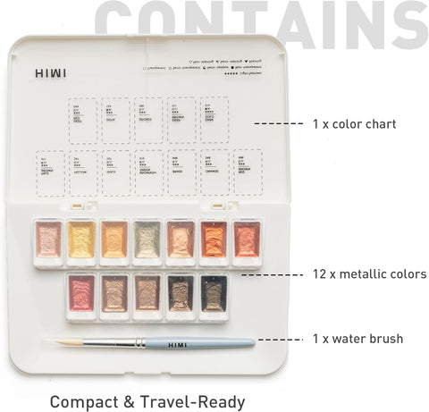 Miya Himi Acuarela metálica en pastilla: Set 12 colores - GOLD - Letters by Jess Shop