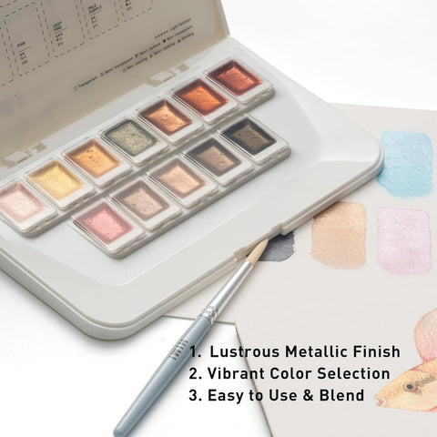 Miya Himi Acuarela metálica en pastilla: Set 12 colores - GOLD - Letters by Jess Shop