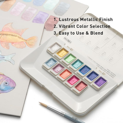 Miya Himi Acuarela metálica en pastilla: Set 12 colores - JEWELRY - Letters by Jess Shop