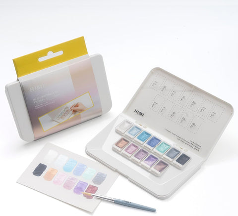 Miya Himi Acuarela metálica en pastilla: Set 12 colores - SILVER - Letters by Jess Shop