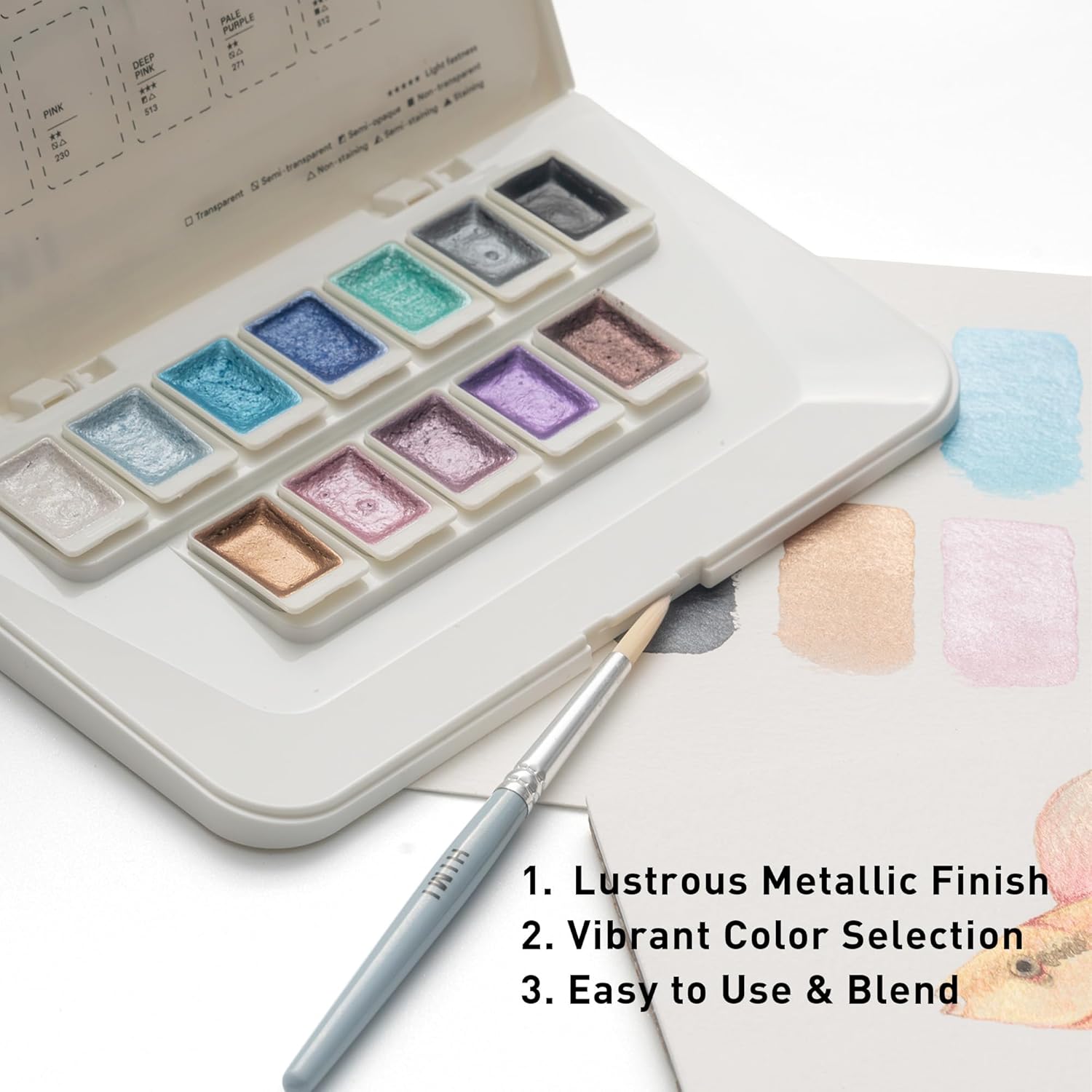 Miya Himi Acuarela metálica en pastilla: Set 12 colores - SILVER - Letters by Jess Shop