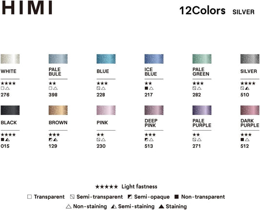 Miya Himi Acuarela metálica en pastilla: Set 12 colores - SILVER - Letters by Jess Shop