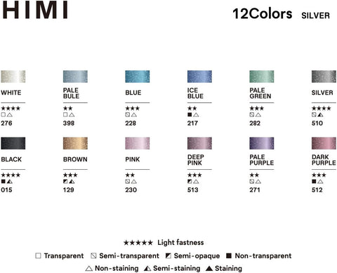 Miya Himi Acuarela metálica en pastilla: Set 12 colores - SILVER - Letters by Jess Shop