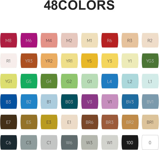 Miya Himi - CC Marcadores a base de alcohol: Set 48 colores doble punta inc. 1 blender (Punta Pincel + biselada) - Letters by Jess Shop