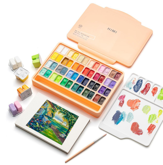 Miya Himi Gouache Twin Jelly Cup (Nueva Visión): Set 48 colores/12gr + 3 pinceles - Letters by Jess Shop