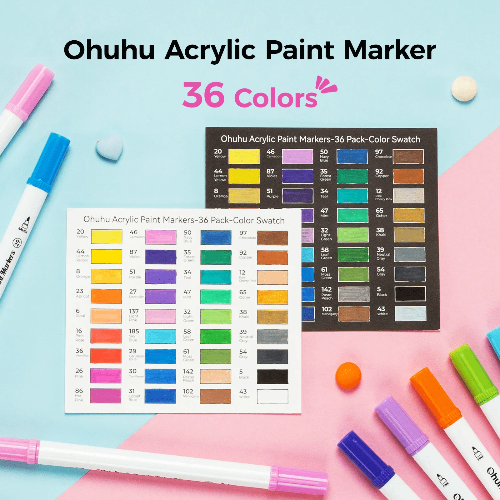 Ohuhu Acrylic Paint Markers: Set de 36 marcadores doble punta (pincel y fina) - Letters by Jess Shop