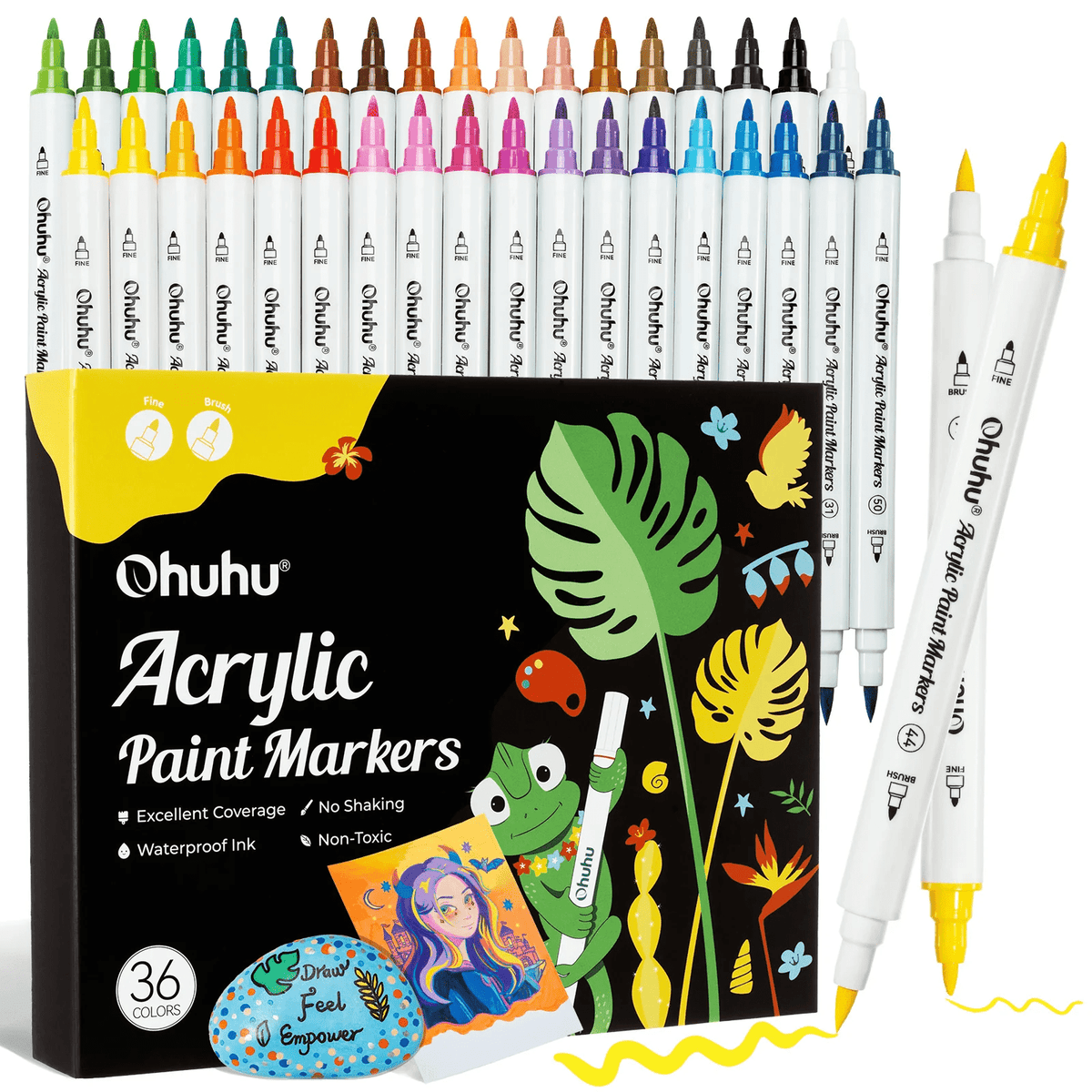 Ohuhu Acrylic Paint Markers: Set de 36 marcadores doble punta (pincel y fina) - Letters by Jess Shop