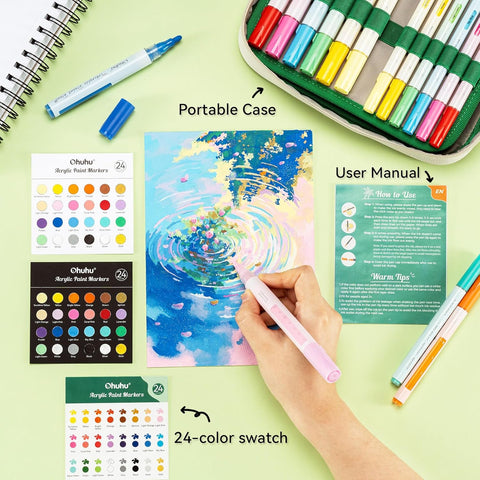 Ohuhu Acrylic Paint Markers: Set de 48 marcadores de 24 colores fina y reversible (redonda y biselada) - Letters by Jess Shop