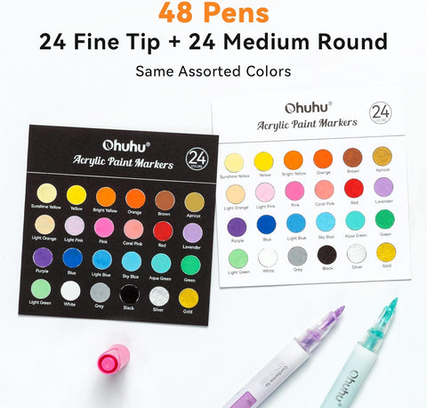 Ohuhu Acrylic Paint Markers: Set de 48 marcadores de 24 colores fina y reversible (redonda y biselada) - Letters by Jess Shop