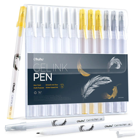 Ohuhu Bolígrafos tinta gel Leahi - Set x12 (3 dorados, 3 plateados y 6 blancos) - Letters by Jess Shop