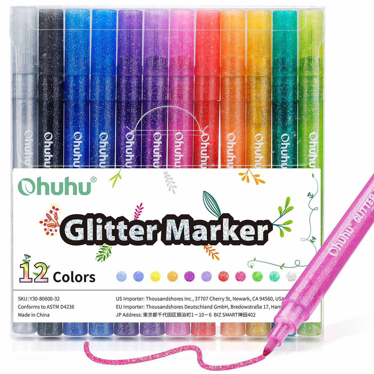 Ohuhu Glitter Metallic Marker Pens: Set de 12 colores con purpurina punta fina - Letters by Jess Shop